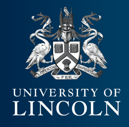University of Lincoln portrait logo with blue background